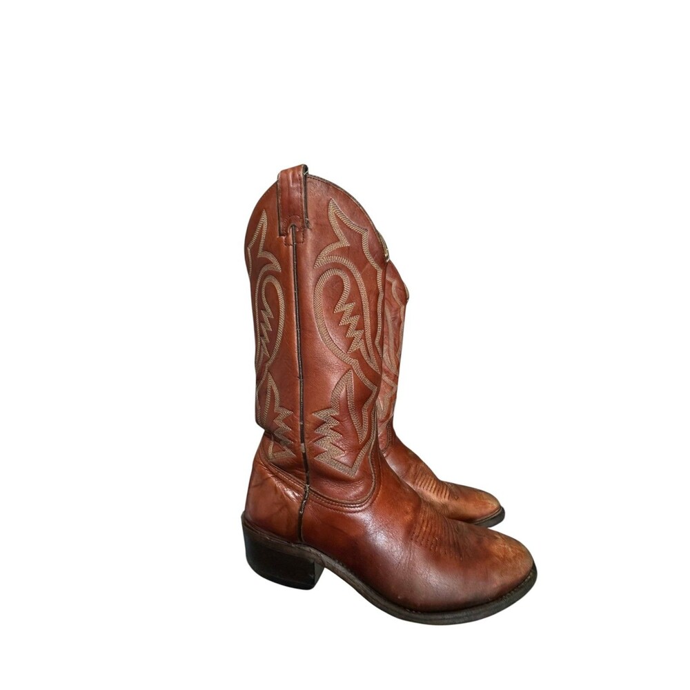 Vintage Texas All American Brand Western Cowboy Boots Men's 7.5 D Brown Leather